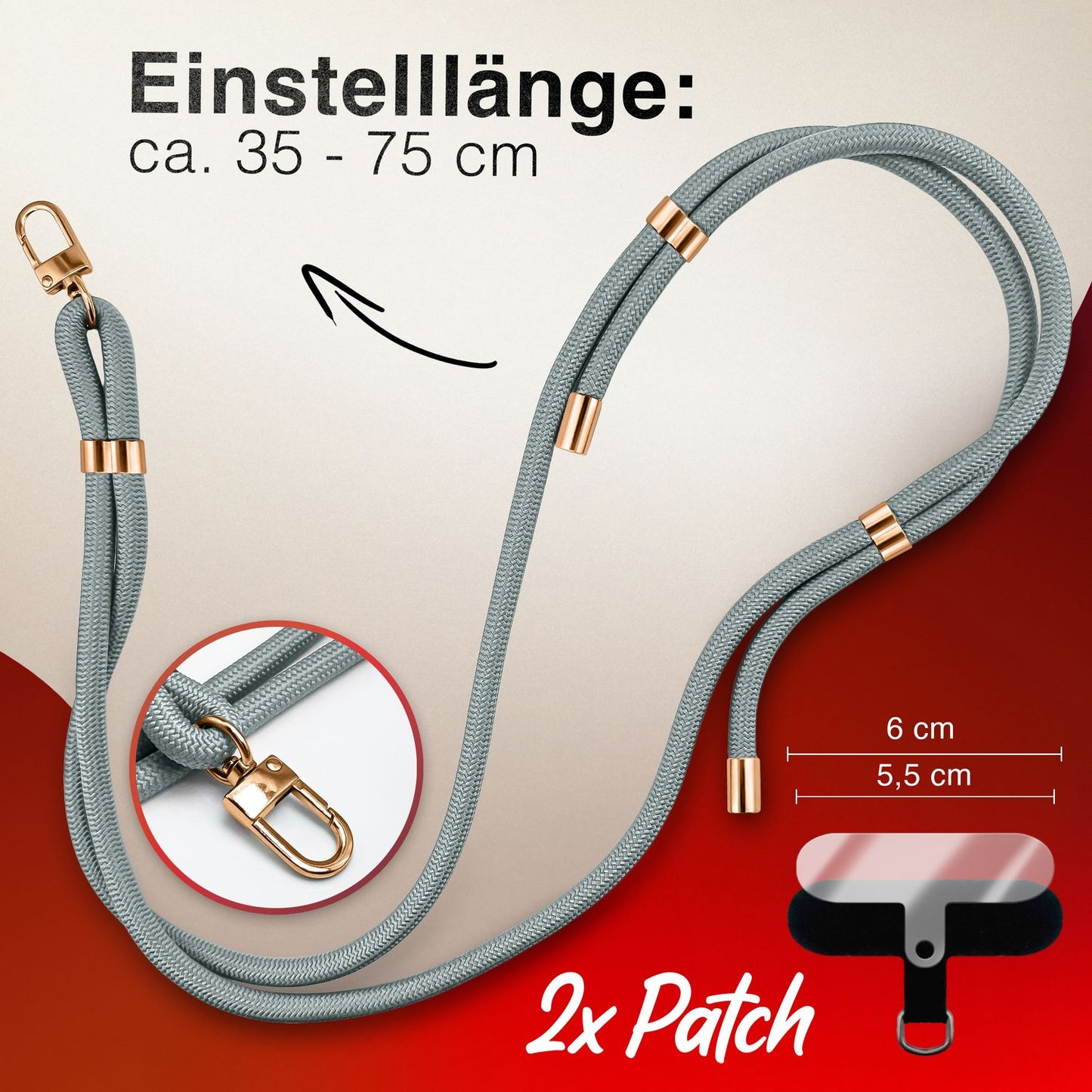 NALIA Universal Handykette für alle Smartphones – Premium Komfort-Nylon & 2 Patches – HOLDME (Geflochtenes Lanyard mit Gold-Karabiner) – Marke aus Berlin