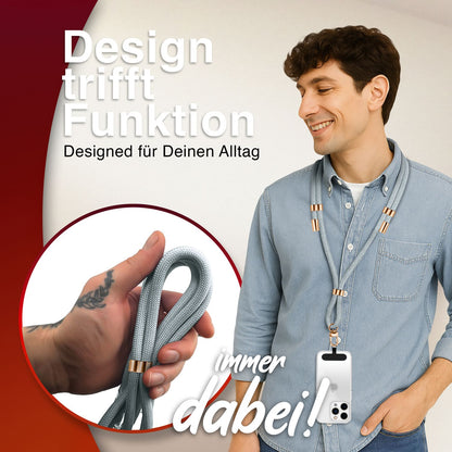 NALIA Universal Handykette für alle Smartphones – Premium Komfort-Nylon & 2 Patches – HOLDME (Geflochtenes Lanyard mit Gold-Karabiner) – Marke aus Berlin