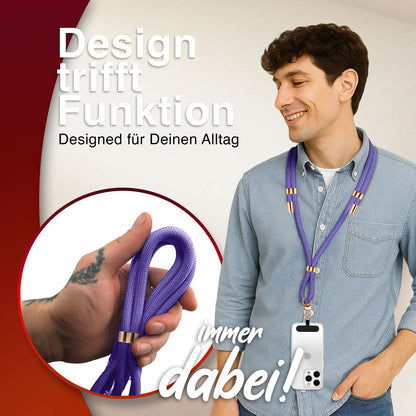 NALIA Universal Handykette für alle Smartphones – Premium Komfort-Nylon & 2 Patches – HOLDME (Geflochtenes Lanyard mit Gold-Karabiner) – Marke aus Berlin