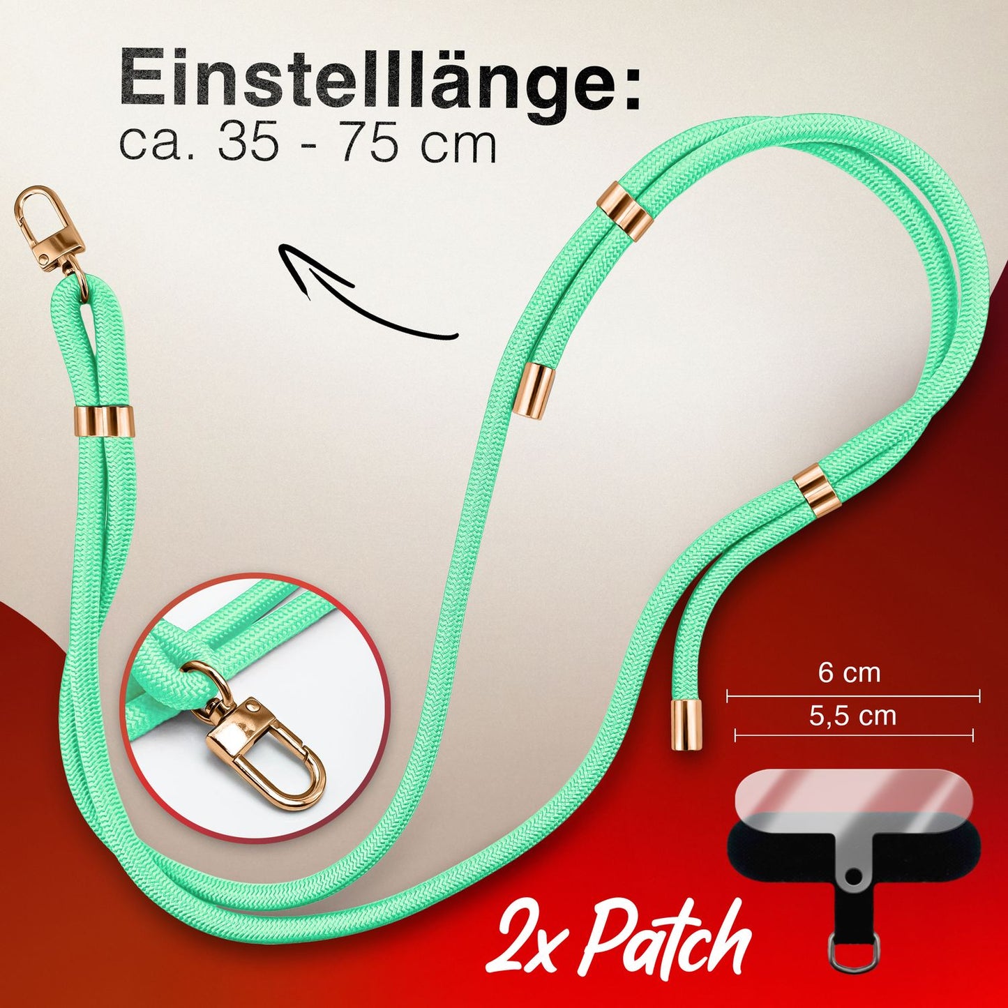 NALIA Universal Handykette für alle Smartphones – Premium Komfort-Nylon & 2 Patches – HOLDME (Geflochtenes Lanyard mit Gold-Karabiner) – Marke aus Berlin