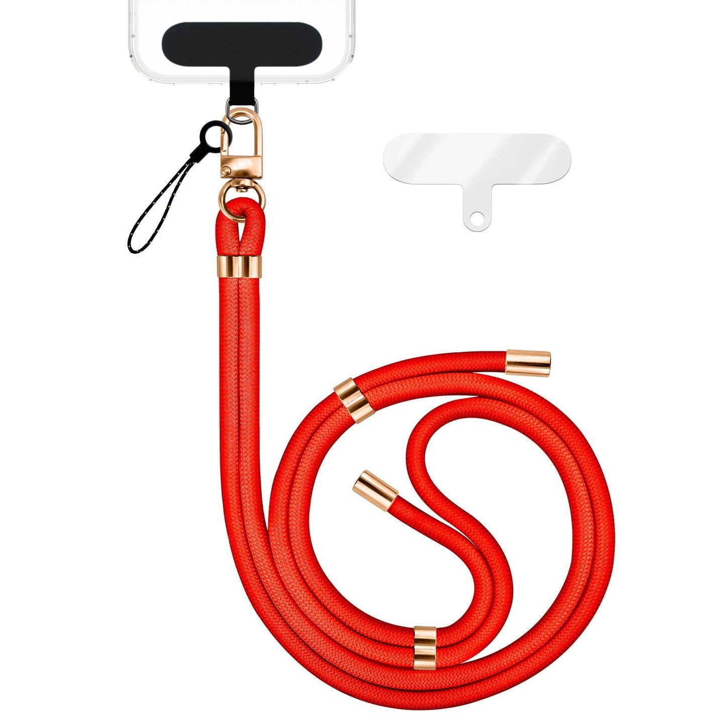 NALIA Universal Handykette für alle Smartphones – Premium Komfort-Nylon & 2 Patches – HOLDME (Geflochtenes Lanyard mit Gold-Karabiner) – Marke aus Berlin