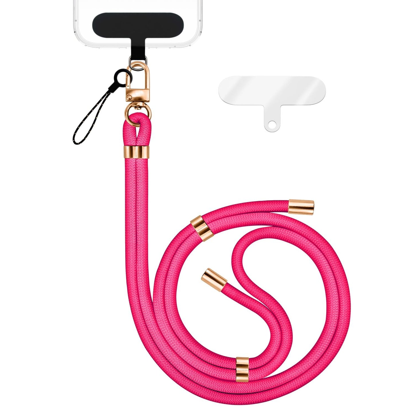 NALIA Universal Handykette für alle Smartphones – Premium Komfort-Nylon & 2 Patches – HOLDME (Geflochtenes Lanyard mit Gold-Karabiner) – Marke aus Berlin