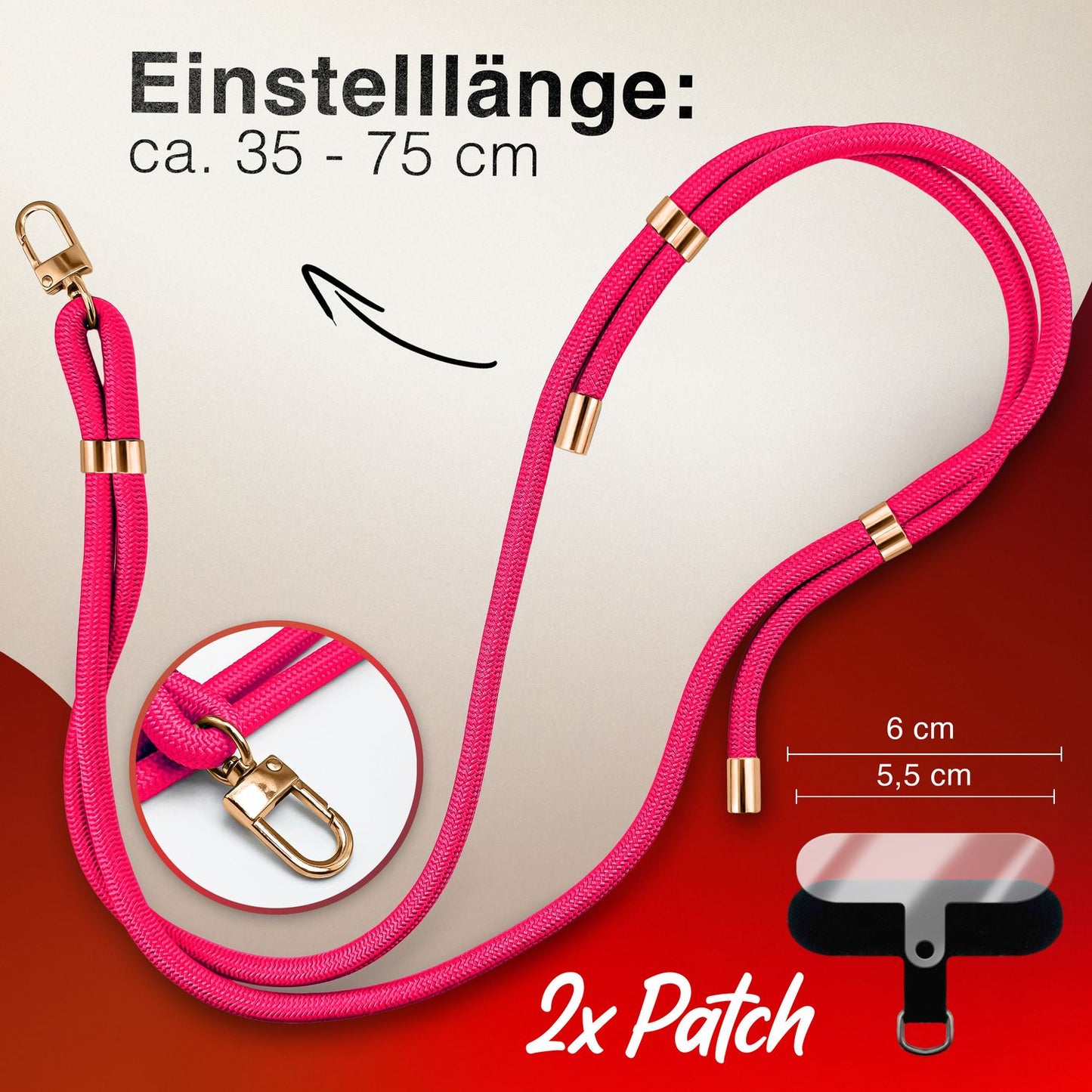 NALIA Universal Handykette für alle Smartphones – Premium Komfort-Nylon & 2 Patches – HOLDME (Geflochtenes Lanyard mit Gold-Karabiner) – Marke aus Berlin