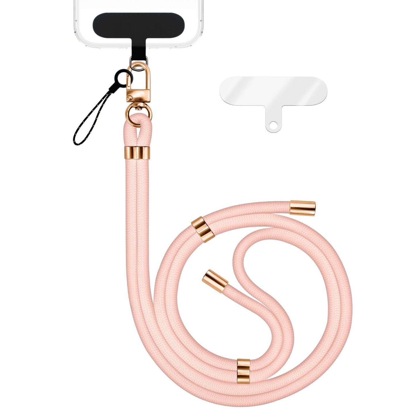 NALIA Universal Handykette für alle Smartphones – Premium Komfort-Nylon & 2 Patches – HOLDME (Geflochtenes Lanyard mit Gold-Karabiner) – Marke aus Berlin