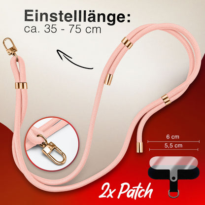 NALIA Universal Handykette für alle Smartphones – Premium Komfort-Nylon & 2 Patches – HOLDME (Geflochtenes Lanyard mit Gold-Karabiner) – Marke aus Berlin