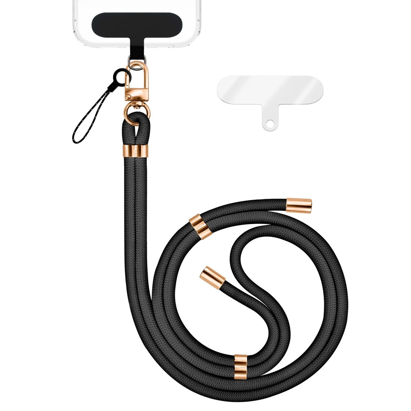 NALIA Universal Handykette für alle Smartphones – Premium Komfort-Nylon & 2 Patches – HOLDME (Geflochtenes Lanyard mit Gold-Karabiner) – Marke aus Berlin
