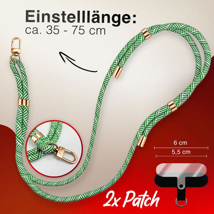 NALIA Universal Handykette für alle Smartphones – Premium Komfort-Nylon & 2 Patches – HOLDME (Geflochtenes Lanyard mit Gold-Karabiner) – Marke aus Berlin