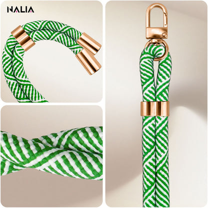 NALIA Universal Handykette für alle Smartphones – Premium Komfort-Nylon & 2 Patches – HOLDME (Geflochtenes Lanyard mit Gold-Karabiner) – Marke aus Berlin