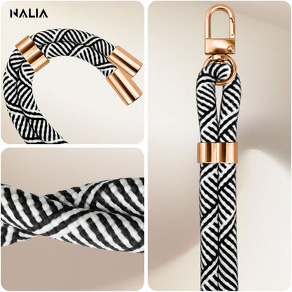 NALIA Universal Handykette für alle Smartphones – Premium Komfort-Nylon & 2 Patches – HOLDME (Geflochtenes Lanyard mit Gold-Karabiner) – Marke aus Berlin