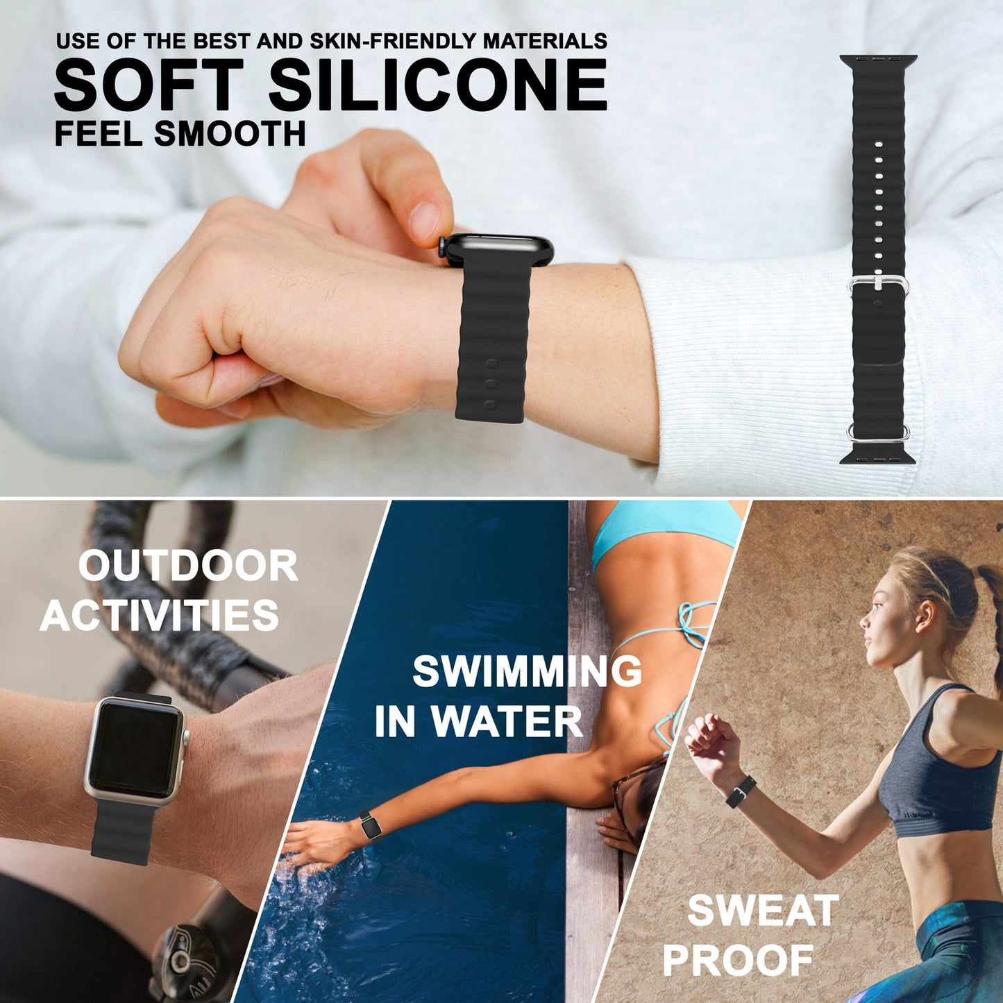 NALIA Smart Watch Armband OCEAN Style kompatibel mit Apple Watch SE & Series 8/7/6/5/4/3/2/1, 38mm 40mm 41mm, iWatch Sport Uhr Ersatzarmband Damen & Herren, Silikon Wasserfest