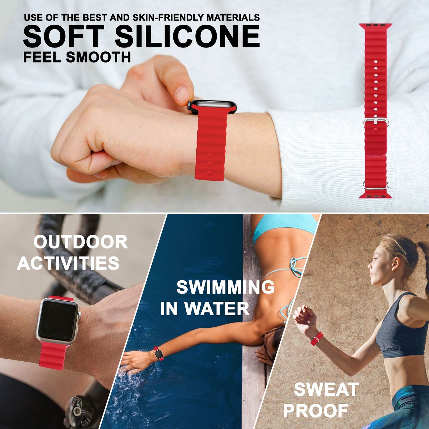 NALIA Smart Watch Armband OCEAN Style kompatibel mit Apple Watch SE & Series 8/7/6/5/4/3/2/1, 38mm 40mm 41mm, iWatch Sport Uhr Ersatzarmband Damen & Herren, Silikon Wasserfest