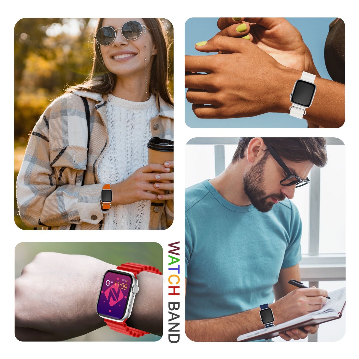 NALIA Smart Watch Armband OCEAN Style kompatibel mit Apple Watch Ultra/SE & Series 8/7/6/5/4/3/2/1, 42mm 44mm 45mm 49mm, iWatch Sport Uhr Ersatzarmband Damen Herren, Silikon Riemen