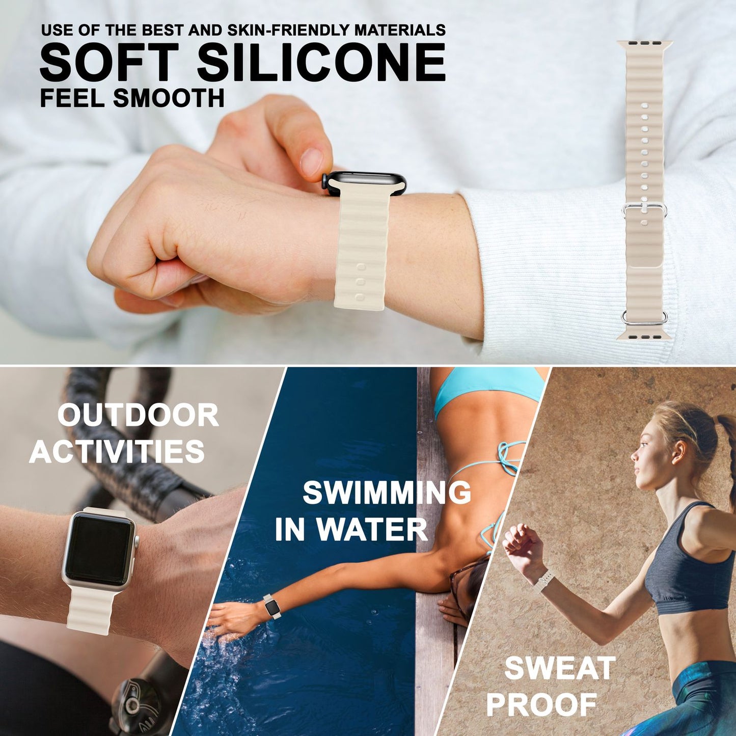 NALIA Smart Watch Armband OCEAN Style kompatibel mit Apple Watch Ultra/SE & Series 8/7/6/5/4/3/2/1, 42mm 44mm 45mm 49mm, iWatch Sport Uhr Ersatzarmband Damen Herren, Silikon Riemen