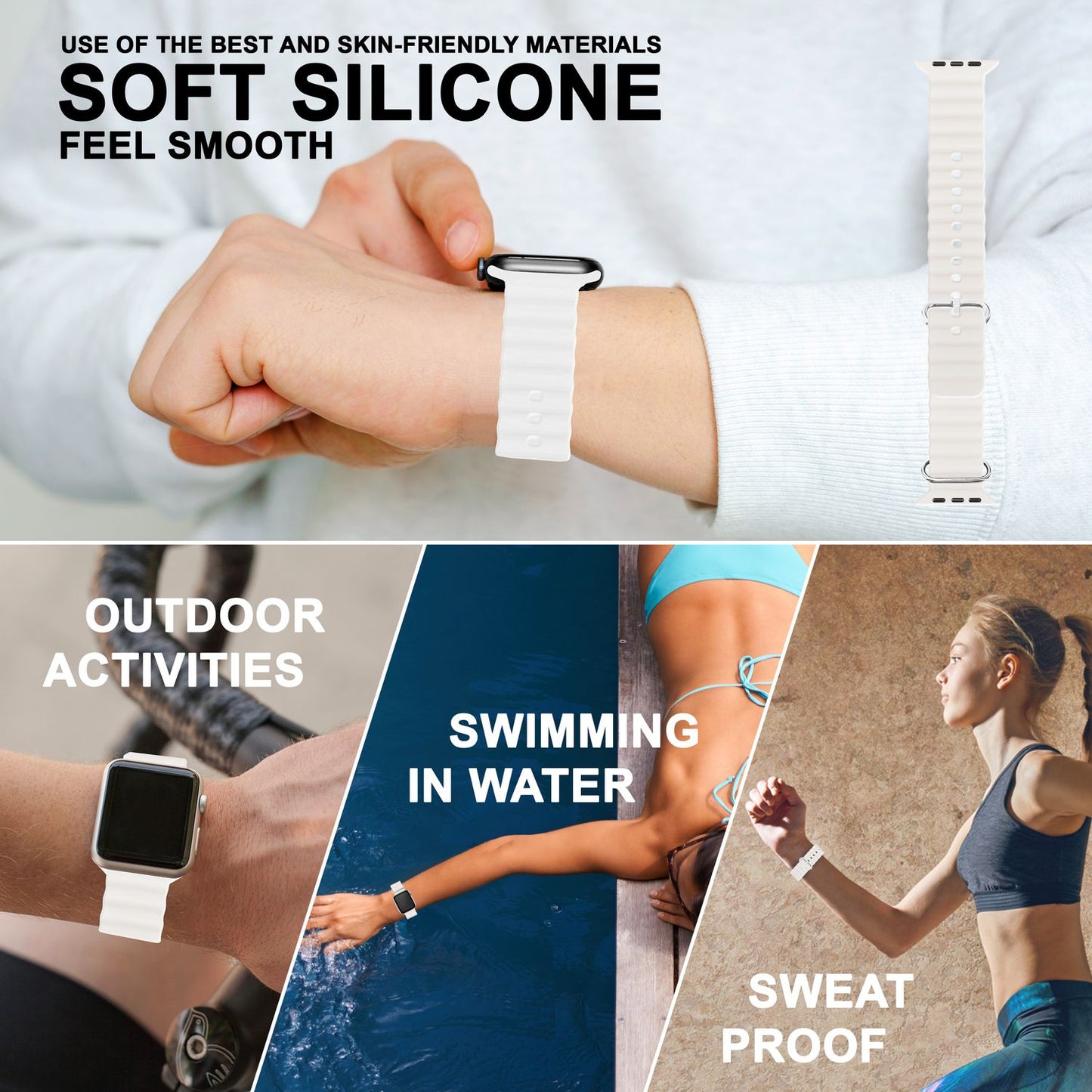 NALIA Smart Watch Armband OCEAN Style kompatibel mit Apple Watch Ultra/SE & Series 8/7/6/5/4/3/2/1, 42mm 44mm 45mm 49mm, iWatch Sport Uhr Ersatzarmband Damen Herren, Silikon Riemen