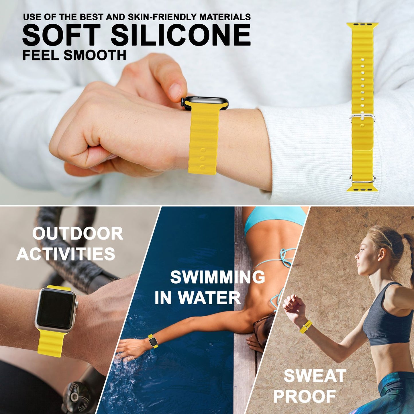 NALIA Smart Watch Armband OCEAN Style kompatibel mit Apple Watch Ultra/SE & Series 8/7/6/5/4/3/2/1, 42mm 44mm 45mm 49mm, iWatch Sport Uhr Ersatzarmband Damen Herren, Silikon Riemen