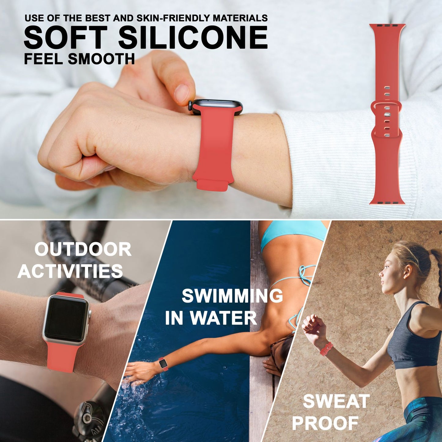 NALIA Silikon Smart-Watch Ersatzarmband kompatibel mit Apple Watch Armband SE & Series 8/7/6/5/4/3/2/1, 38mm 40mm 41mm, iWatch Fitnessuhr Sportarmband Damen & Herren