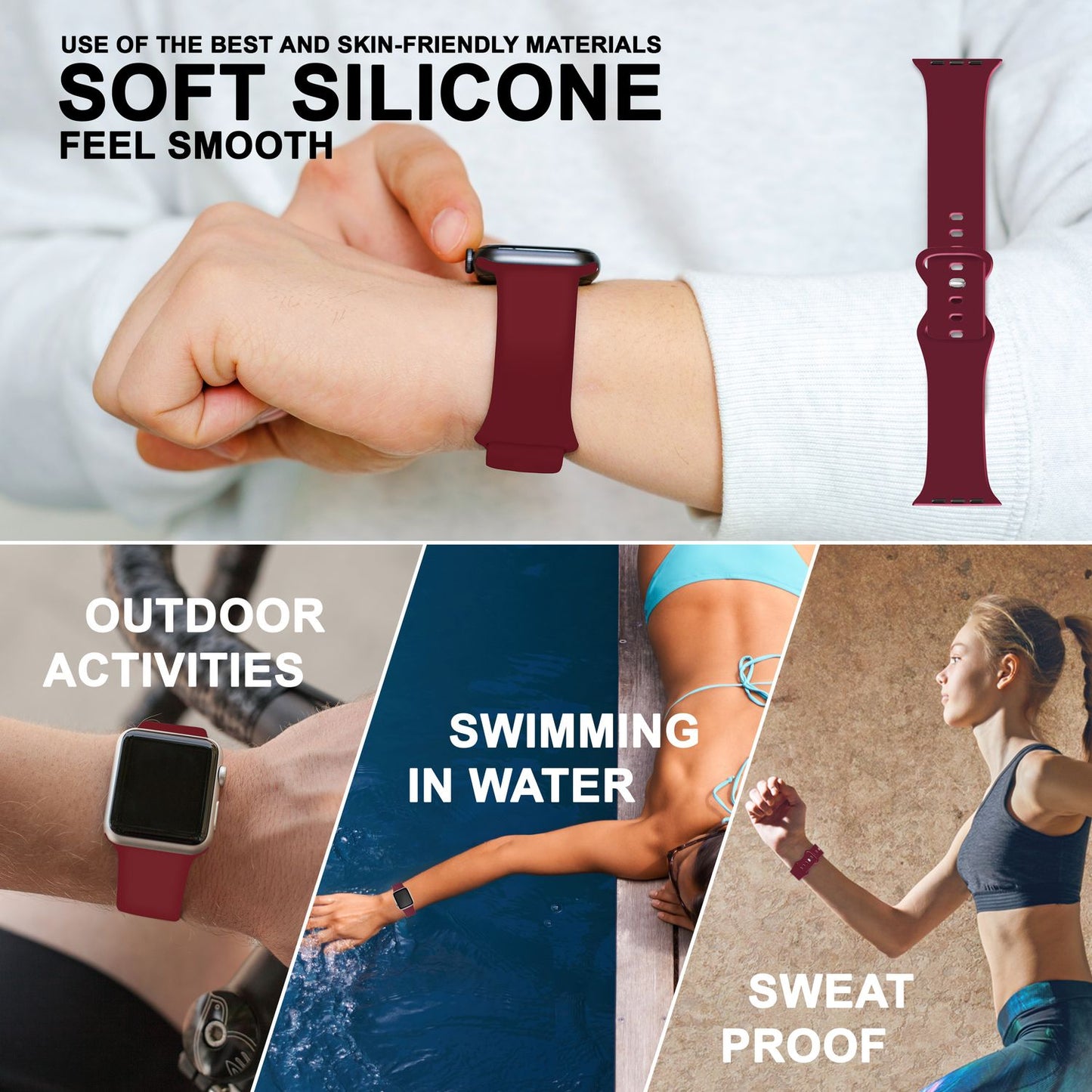 NALIA Silikon Smart-Watch Ersatzarmband kompatibel mit Apple Watch Armband SE & Series 8/7/6/5/4/3/2/1, 38mm 40mm 41mm, iWatch Fitnessuhr Sportarmband Damen & Herren