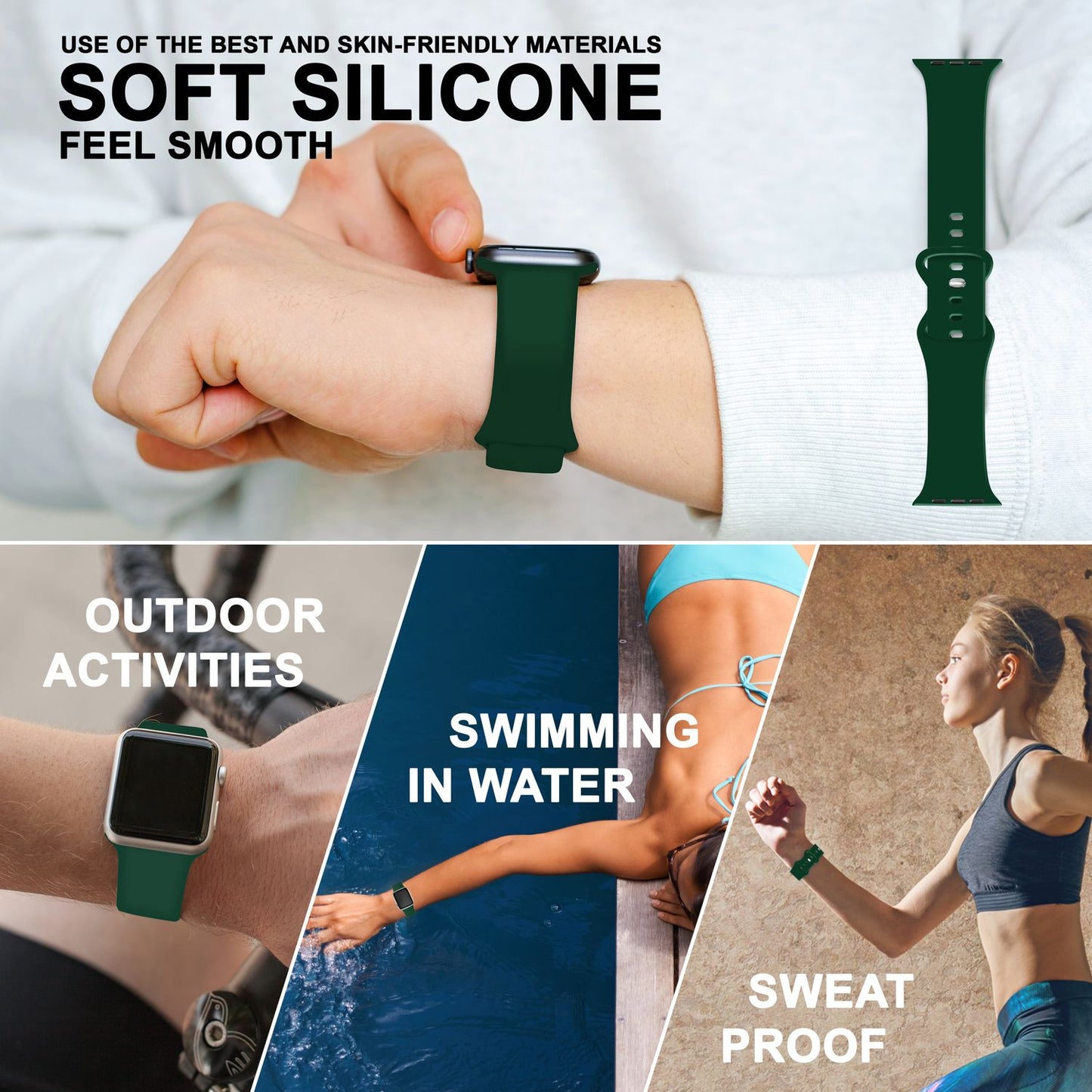 NALIA Silikon Smart-Watch Ersatzarmband kompatibel mit Apple Watch Armband SE & Series 8/7/6/5/4/3/2/1, 38mm 40mm 41mm, iWatch Fitnessuhr Sportarmband Damen & Herren