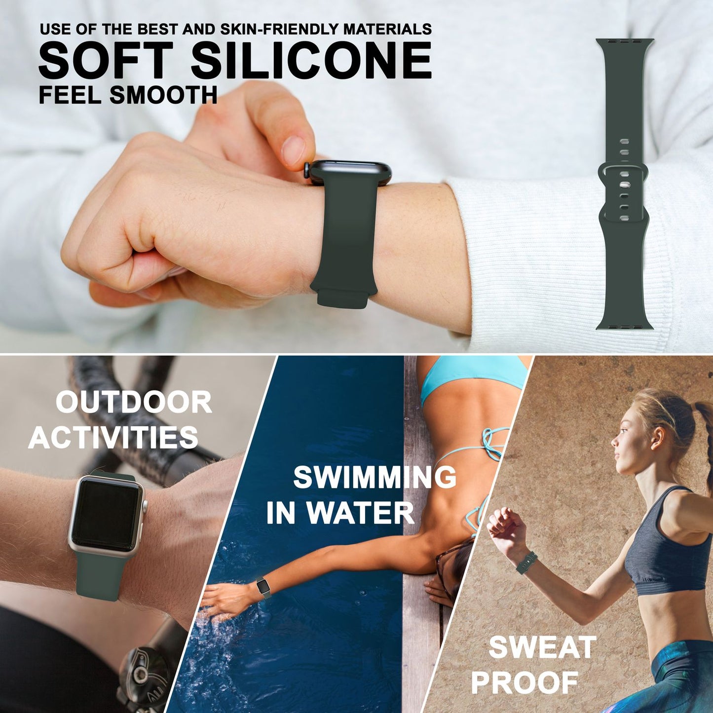 NALIA Silikon Smart-Watch Ersatzarmband kompatibel mit Apple Watch Armband SE & Series 8/7/6/5/4/3/2/1, 38mm 40mm 41mm, iWatch Fitnessuhr Sportarmband Damen & Herren