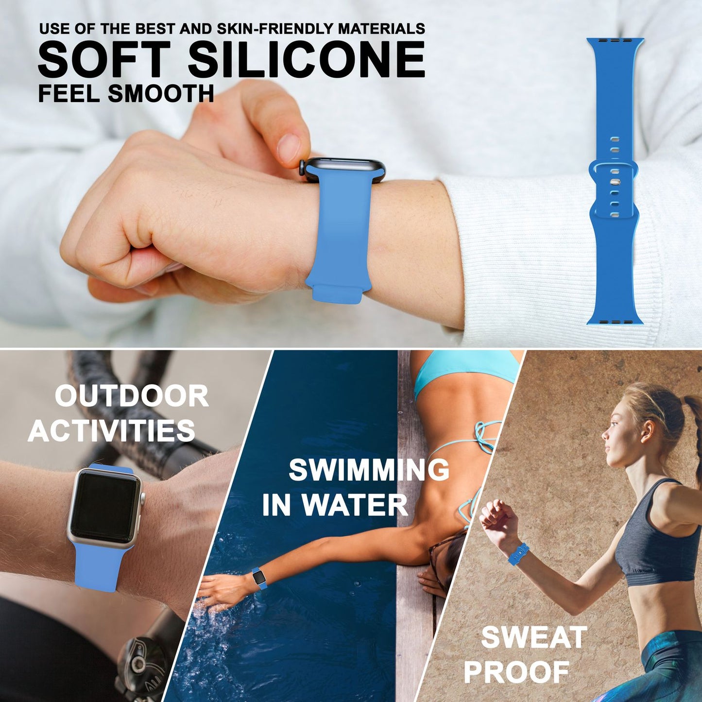 NALIA Silikon Smart-Watch Ersatzarmband kompatibel mit Apple Watch Armband SE & Series 8/7/6/5/4/3/2/1, 38mm 40mm 41mm, iWatch Fitnessuhr Sportarmband Damen & Herren