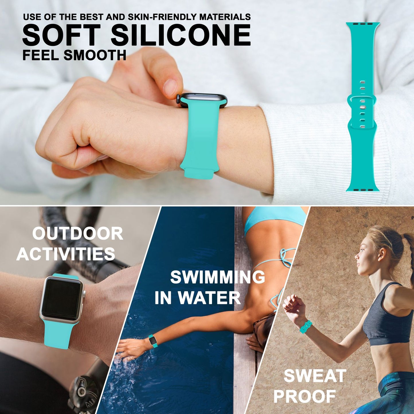 NALIA Silikon Smart-Watch Ersatzarmband kompatibel mit Apple Watch Armband SE & Series 8/7/6/5/4/3/2/1, 38mm 40mm 41mm, iWatch Fitnessuhr Sportarmband Damen & Herren