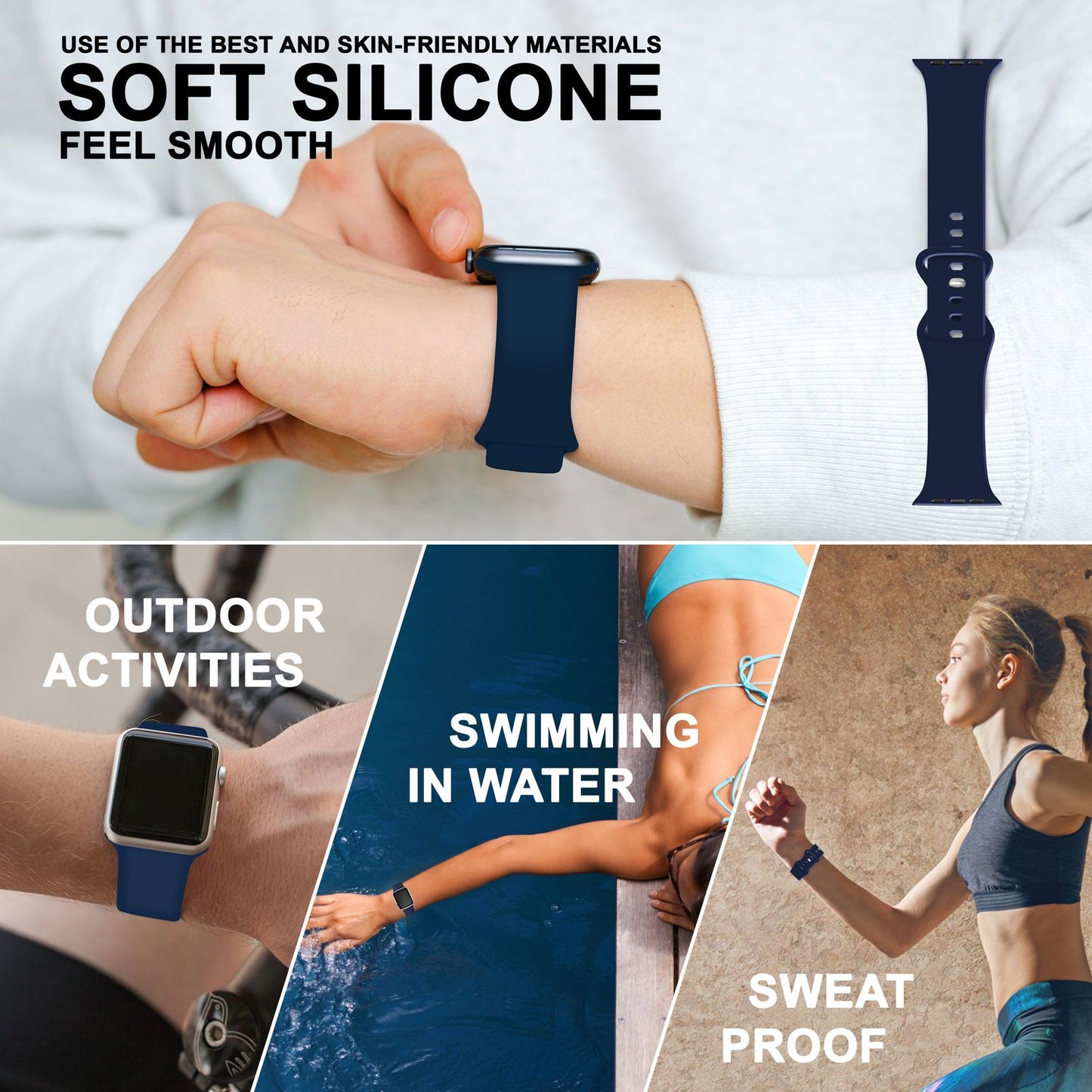 NALIA Silikon Smart-Watch Ersatzarmband kompatibel mit Apple Watch Armband Ultra/SE & Series 8/7/6/5/4/3/2/1, 42mm 44mm 45mm 49mm, iWatch Fitnessuhr Sportarmband Damen & Herren