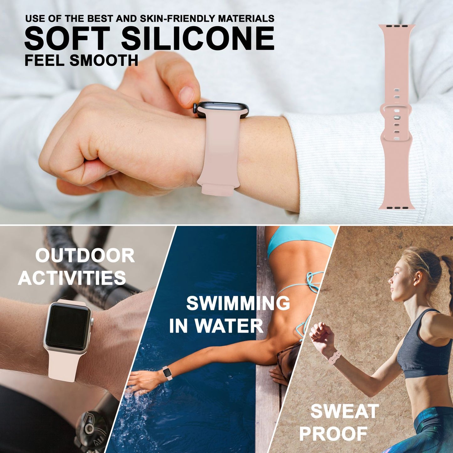 NALIA Silikon Smart-Watch Ersatzarmband kompatibel mit Apple Watch Armband Ultra/SE & Series 8/7/6/5/4/3/2/1, 42mm 44mm 45mm 49mm, iWatch Fitnessuhr Sportarmband Damen & Herren