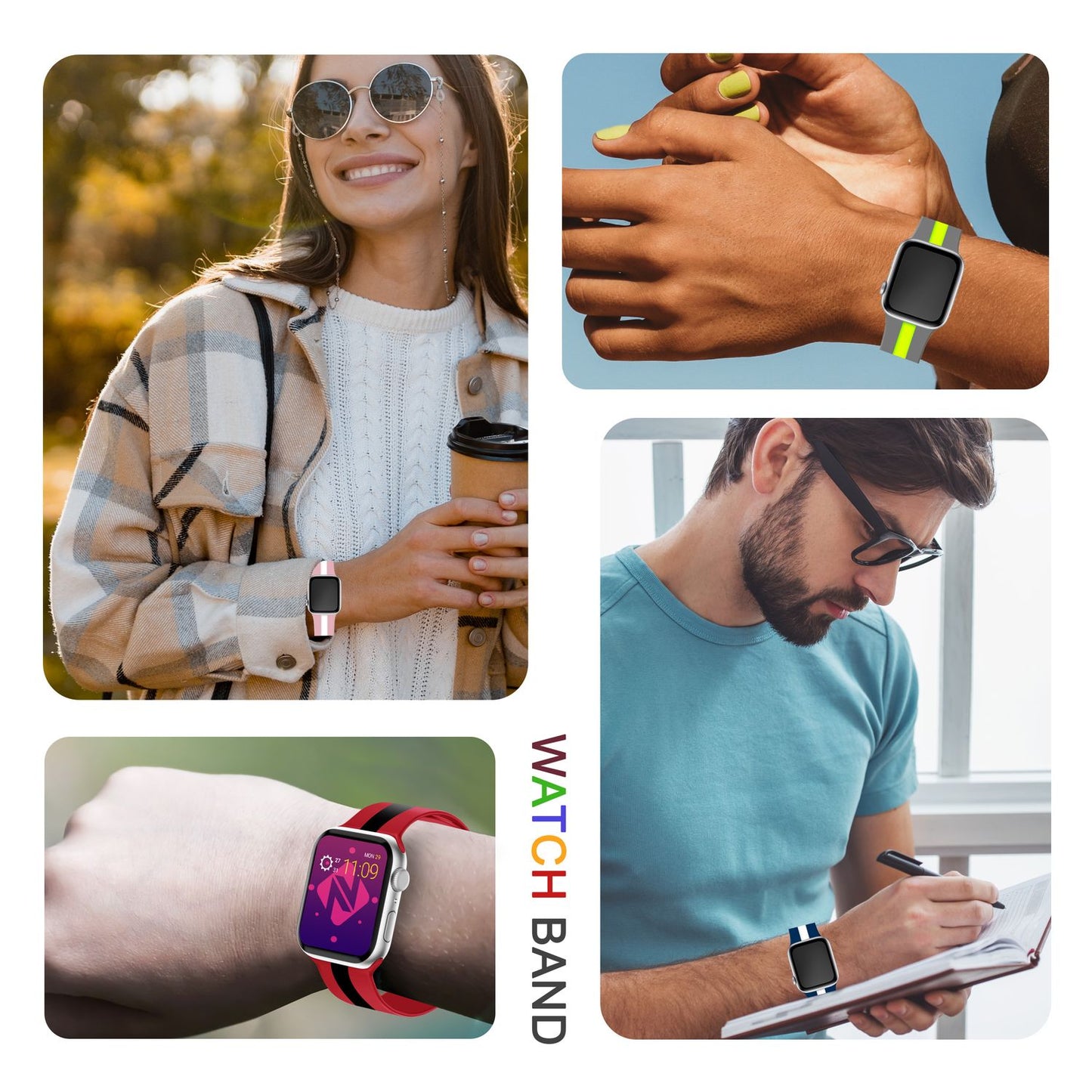NALIA Gestreiftes Silikon Smart-Watch Ersatzarmband kompatibel mit Apple Watch Armband SE & Series 8/7/6/5/4/3/2/1, 38mm 40mm 41mm, iWatch Fitnessarmband Damen & Herren
