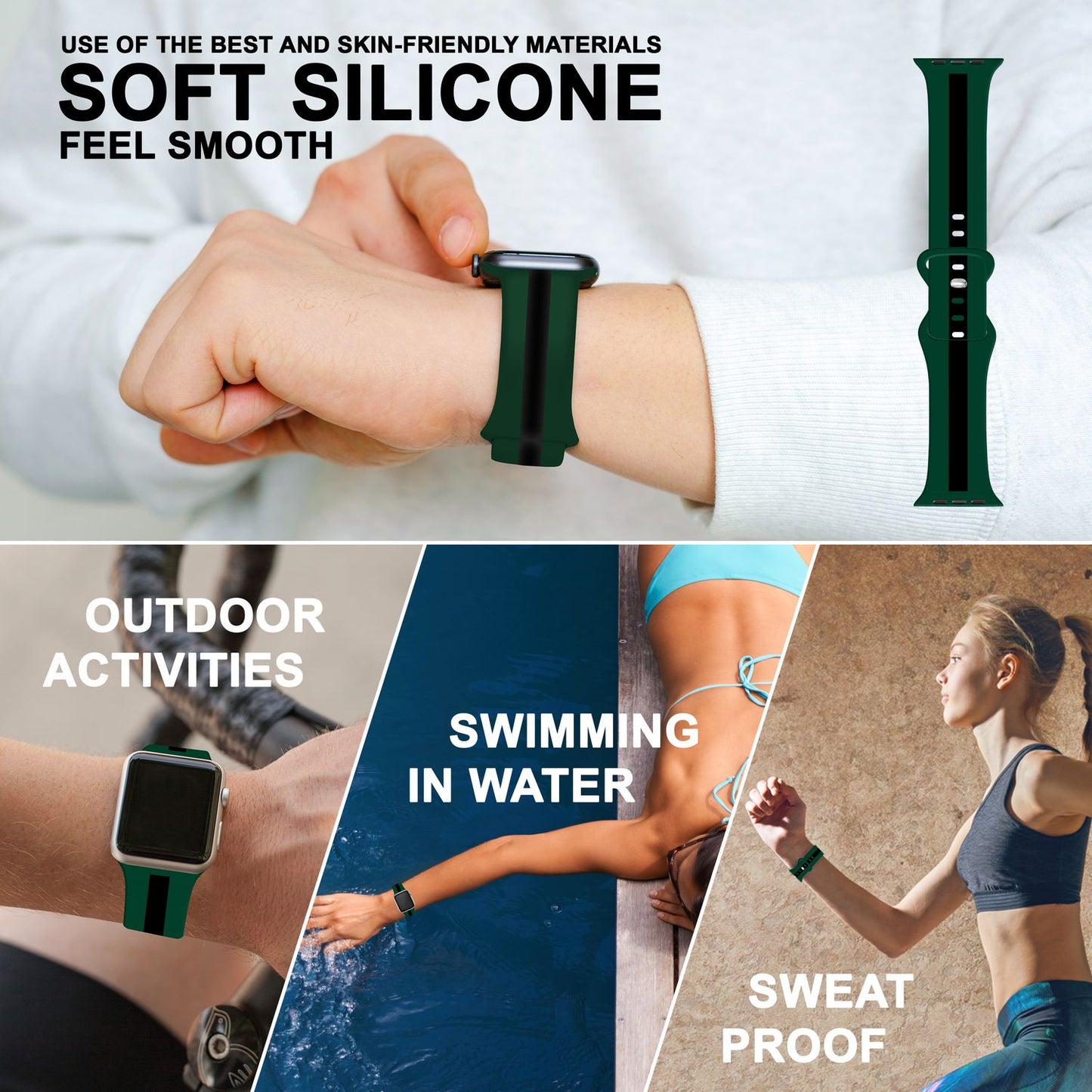 NALIA Gestreiftes Silikon Smart-Watch Ersatzarmband kompatibel mit Apple Watch Armband SE & Series 8/7/6/5/4/3/2/1, 38mm 40mm 41mm, iWatch Fitnessarmband Damen & Herren