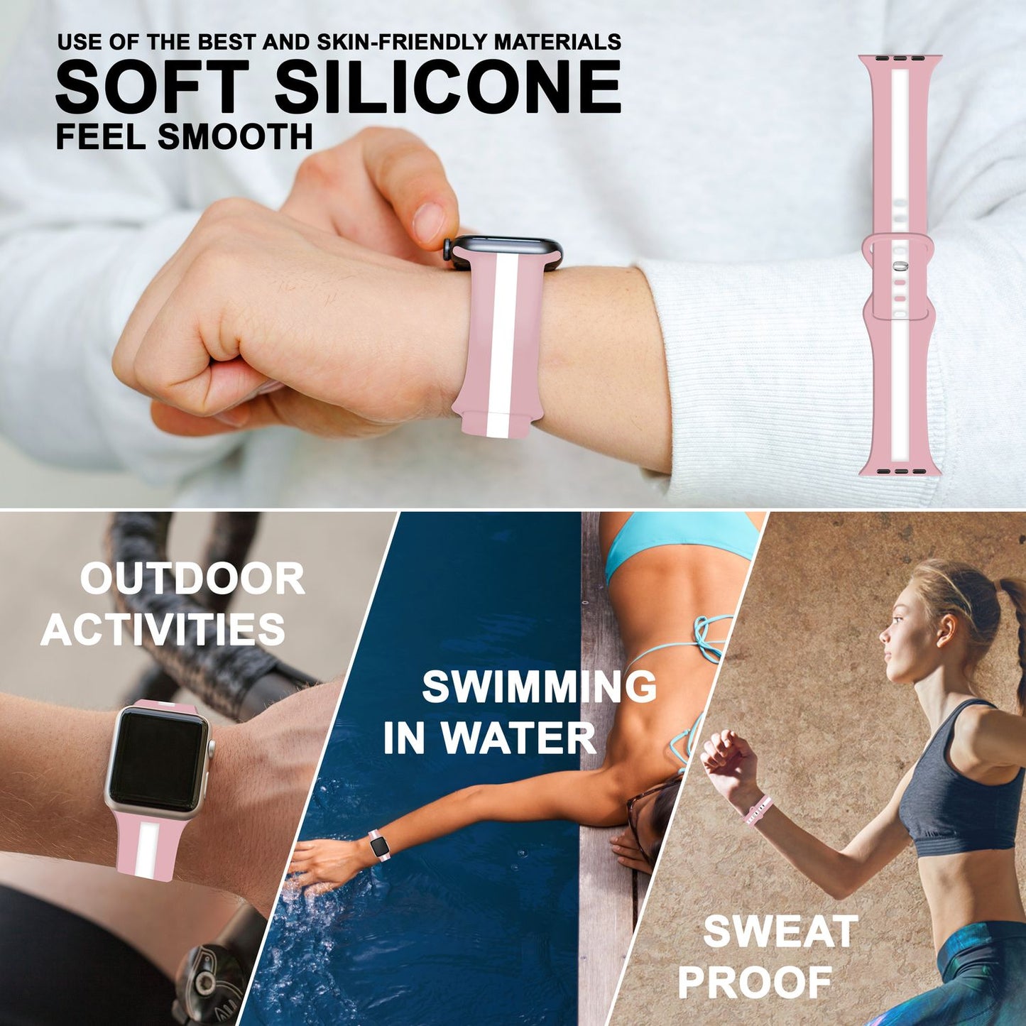 NALIA Gestreiftes Silikon Smart-Watch Ersatzarmband kompatibel mit Apple Watch Armband SE & Series 8/7/6/5/4/3/2/1, 38mm 40mm 41mm, iWatch Fitnessarmband Damen & Herren