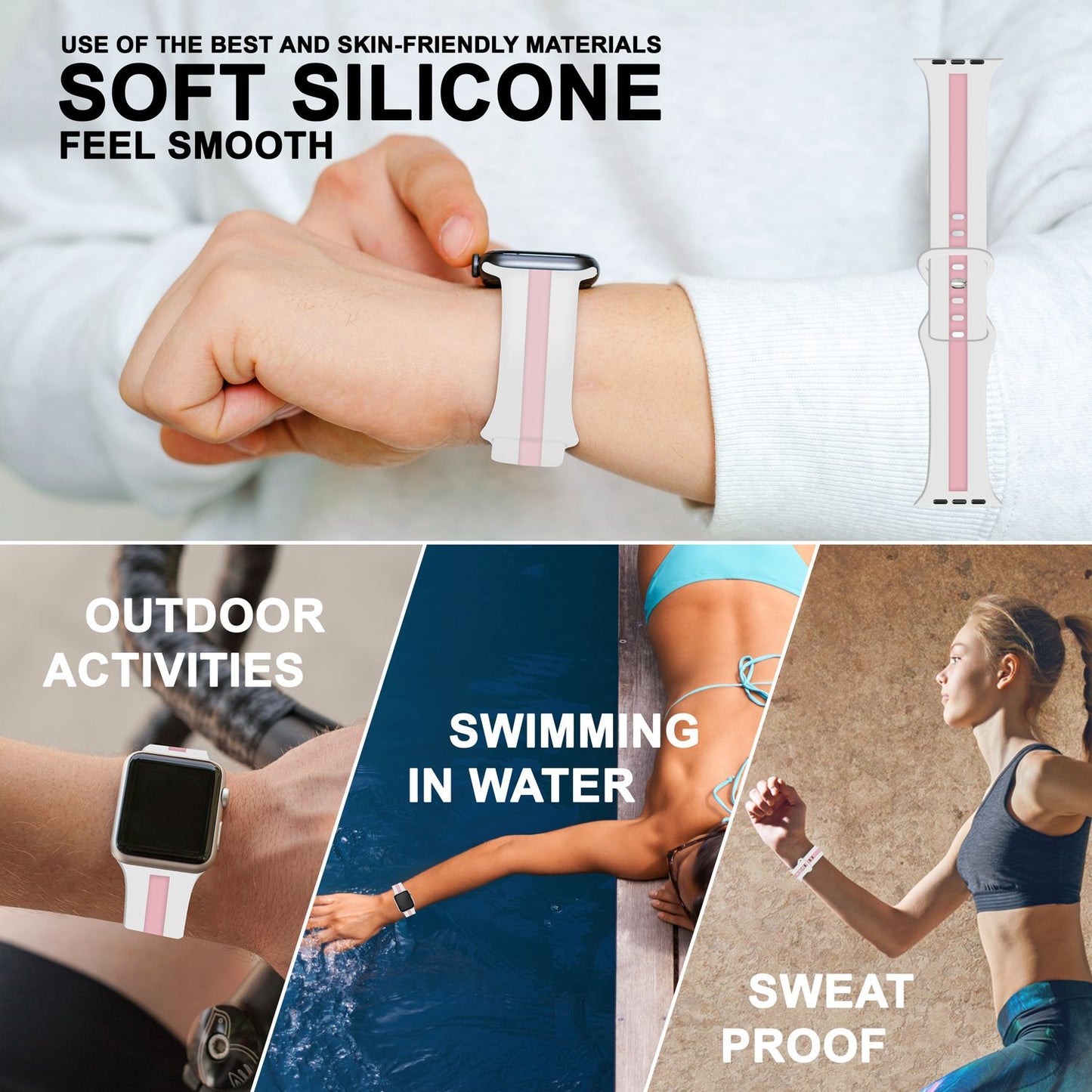 NALIA Gestreiftes Silikon Smart-Watch Ersatzarmband kompatibel mit Apple Watch Armband SE & Series 8/7/6/5/4/3/2/1, 38mm 40mm 41mm, iWatch Fitnessarmband Damen & Herren