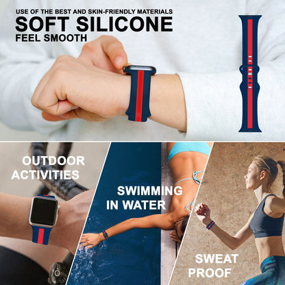NALIA Gestreiftes Silikon Smart-Watch Ersatzarmband kompatibel mit Apple Watch Armband Ultra/SE & Series 8/7/6/5/4/3/2/1, 42 44 45 49mm, iWatch Fitnessarmband Damen & Herren