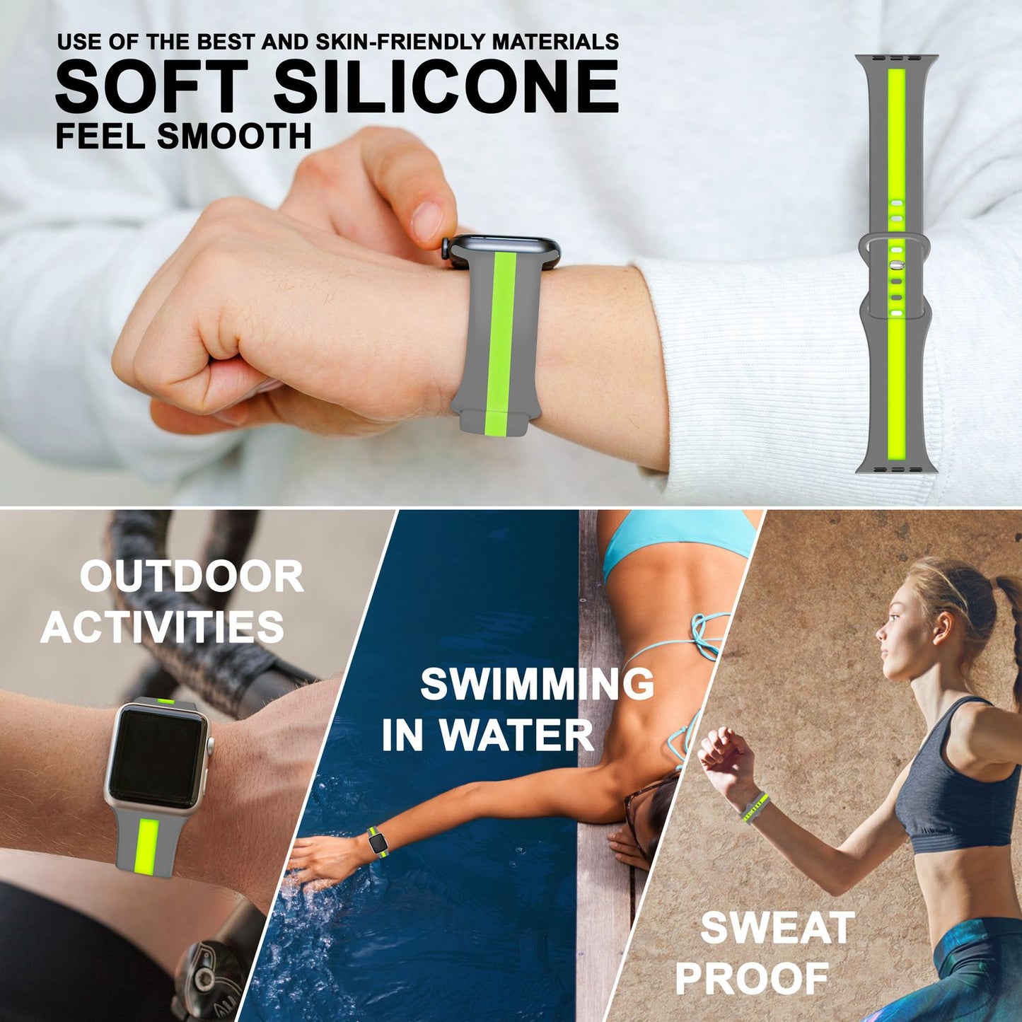 NALIA Gestreiftes Silikon Smart-Watch Ersatzarmband kompatibel mit Apple Watch Armband Ultra/SE & Series 8/7/6/5/4/3/2/1, 42 44 45 49mm, iWatch Fitnessarmband Damen & Herren