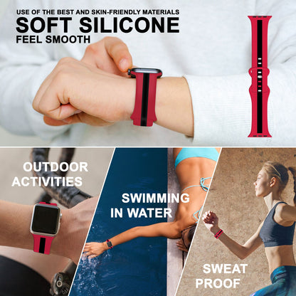 NALIA Gestreiftes Silikon Smart-Watch Ersatzarmband kompatibel mit Apple Watch Armband Ultra/SE & Series 8/7/6/5/4/3/2/1, 42 44 45 49mm, iWatch Fitnessarmband Damen & Herren