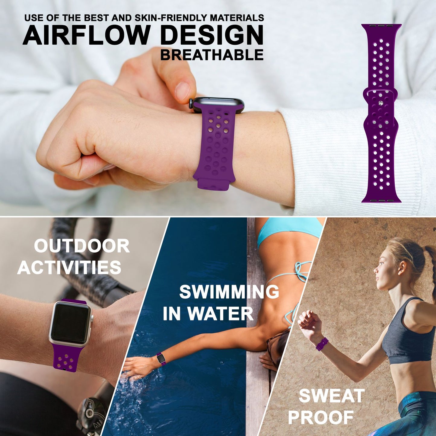 NALIA Gelochtes Silikon Smart-Watch Ersatzarmband kompatibel mit Apple Watch Armband SE & Series 8/7/6/5/4/3/2/1, 38mm 40mm 41mm, iWatch Fitnessarmband Damen & Herren