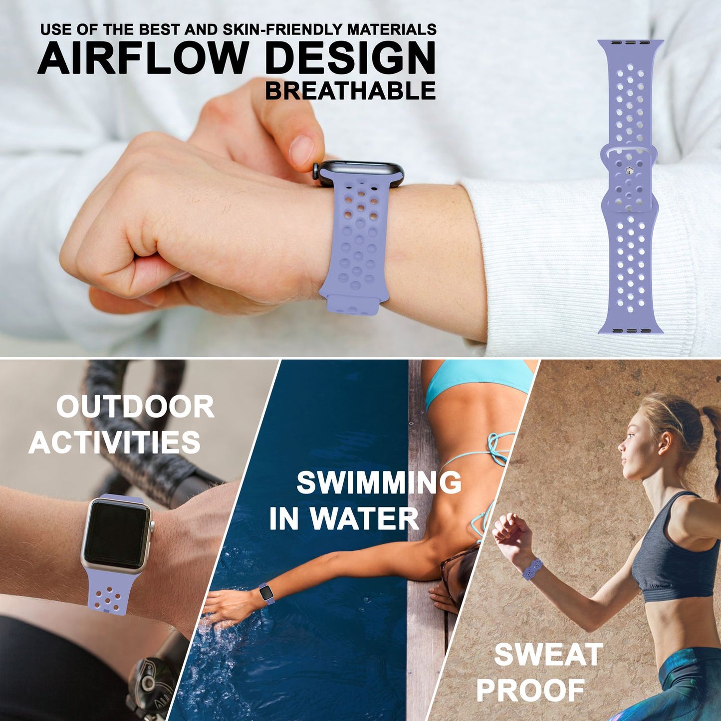 NALIA Gelochtes Silikon Smart-Watch Ersatzarmband kompatibel mit Apple Watch Armband SE & Series 8/7/6/5/4/3/2/1, 38mm 40mm 41mm, iWatch Fitnessarmband Damen & Herren