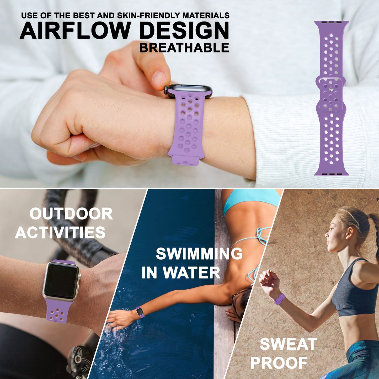 NALIA Gelochtes Silikon Smart-Watch Ersatzarmband kompatibel mit Apple Watch Armband SE & Series 8/7/6/5/4/3/2/1, 38mm 40mm 41mm, iWatch Fitnessarmband Damen & Herren