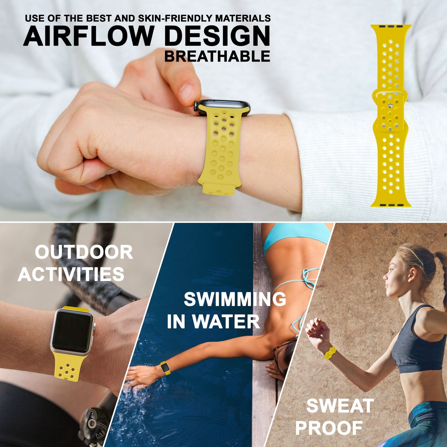 NALIA Gelochtes Silikon Smart-Watch Ersatzarmband kompatibel mit Apple Watch Armband SE & Series 8/7/6/5/4/3/2/1, 38mm 40mm 41mm, iWatch Fitnessarmband Damen & Herren