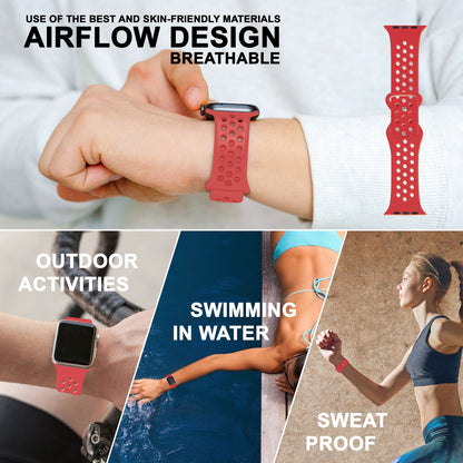 NALIA Gelochtes Silikon Smart-Watch Ersatzarmband kompatibel mit Apple Watch Armband Ultra/SE & Series 8/7/6/5/4/3/2/1, 42mm 44mm 45mm 49mm, iWatch Fitnessarmband Damen & Herren