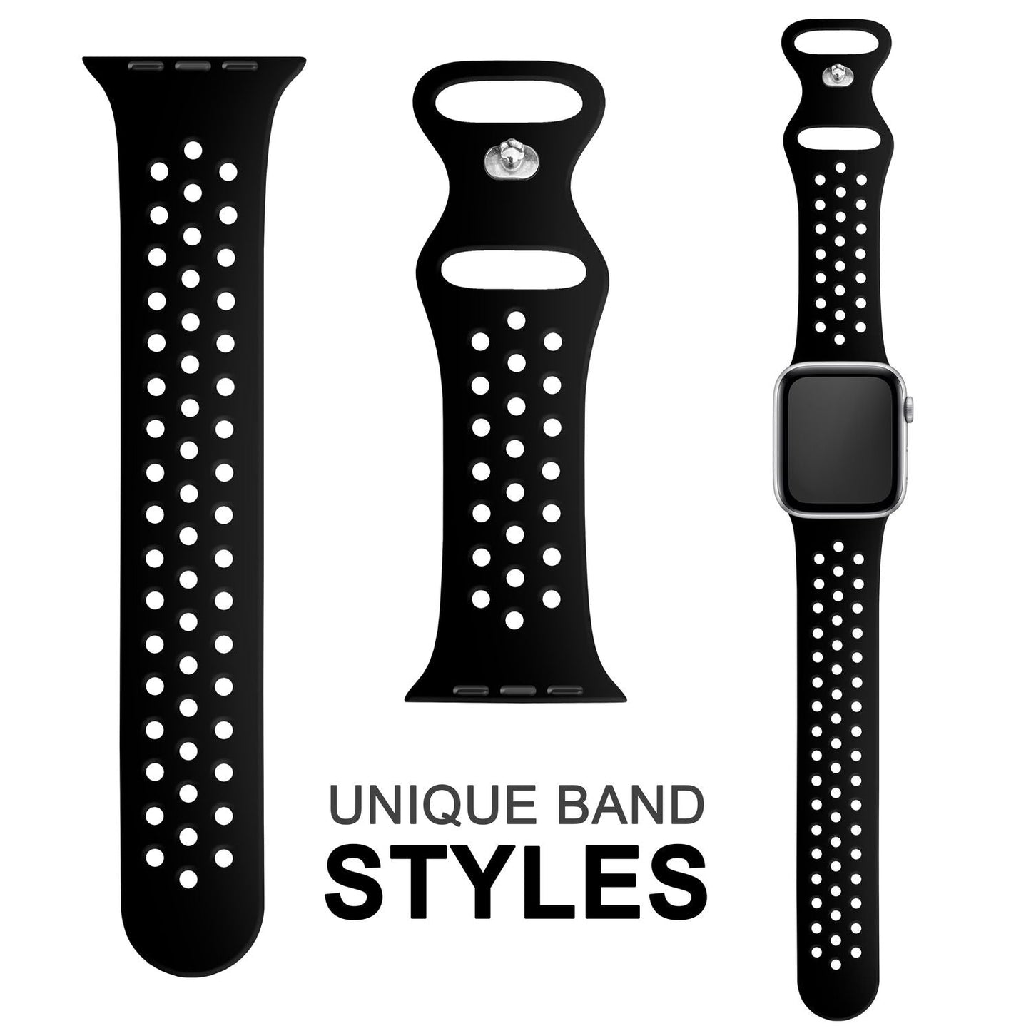 NALIA Gelochtes Silikon Smart-Watch Ersatzarmband kompatibel mit Apple Watch Armband Ultra/SE & Series 8/7/6/5/4/3/2/1, 42mm 44mm 45mm 49mm, iWatch Fitnessarmband Damen & Herren