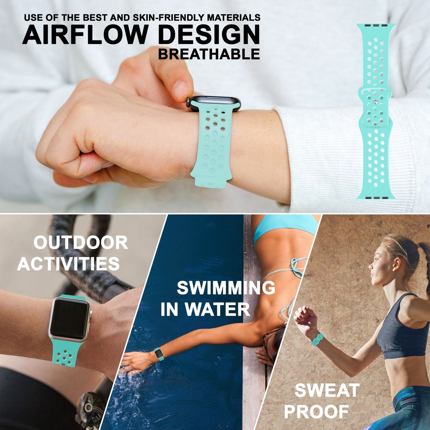 NALIA Gelochtes Silikon Smart-Watch Ersatzarmband kompatibel mit Apple Watch Armband Ultra/SE & Series 8/7/6/5/4/3/2/1, 42mm 44mm 45mm 49mm, iWatch Fitnessarmband Damen & Herren