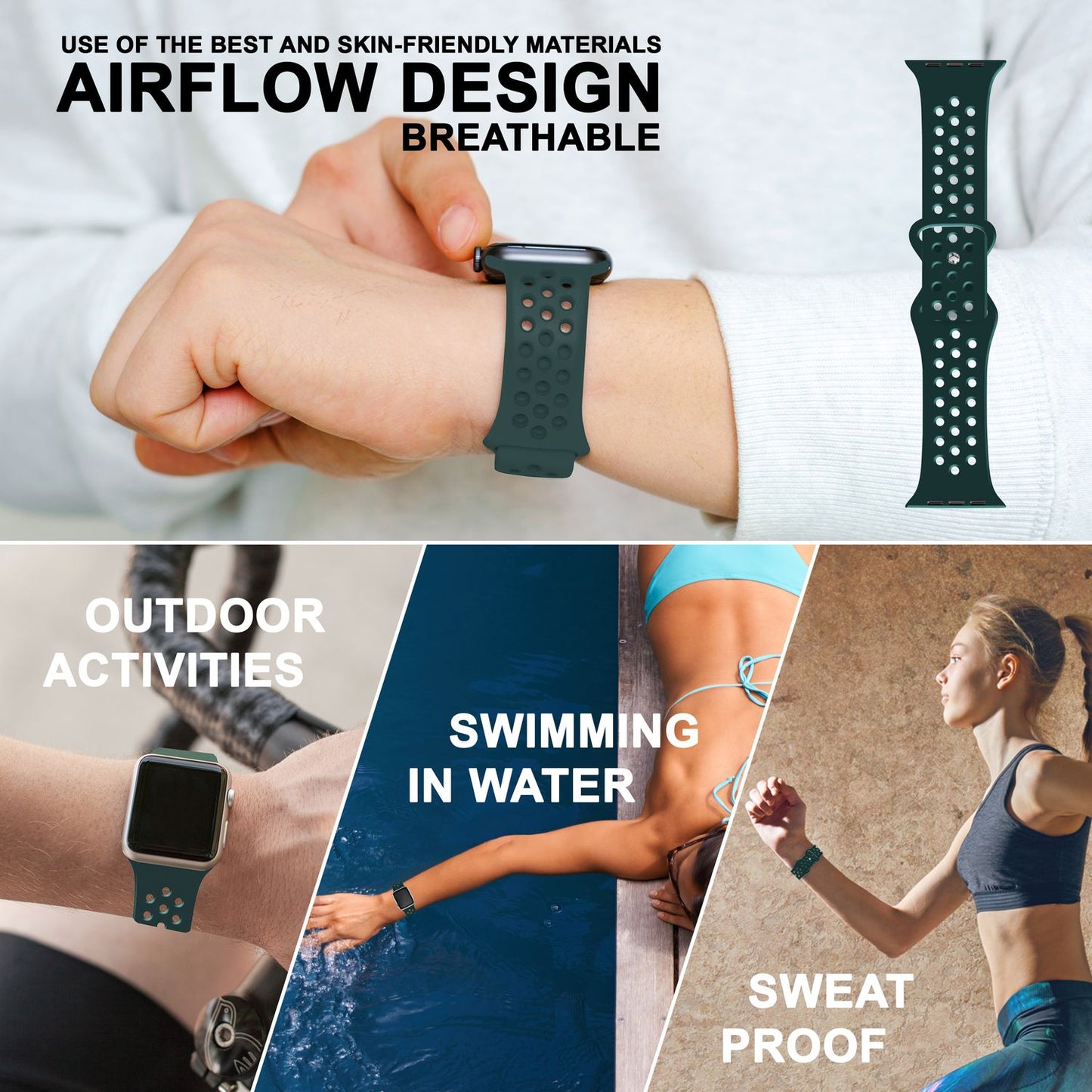 NALIA Gelochtes Silikon Smart-Watch Ersatzarmband kompatibel mit Apple Watch Armband Ultra/SE & Series 8/7/6/5/4/3/2/1, 42mm 44mm 45mm 49mm, iWatch Fitnessarmband Damen & Herren