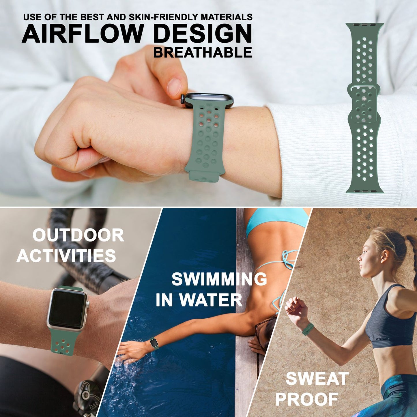 NALIA Gelochtes Silikon Smart-Watch Ersatzarmband kompatibel mit Apple Watch Armband Ultra/SE & Series 8/7/6/5/4/3/2/1, 42mm 44mm 45mm 49mm, iWatch Fitnessarmband Damen & Herren