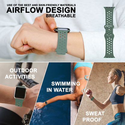 NALIA Gelochtes Silikon Smart-Watch Ersatzarmband kompatibel mit Apple Watch Armband Ultra/SE & Series 8/7/6/5/4/3/2/1, 42mm 44mm 45mm 49mm, iWatch Fitnessarmband Damen & Herren