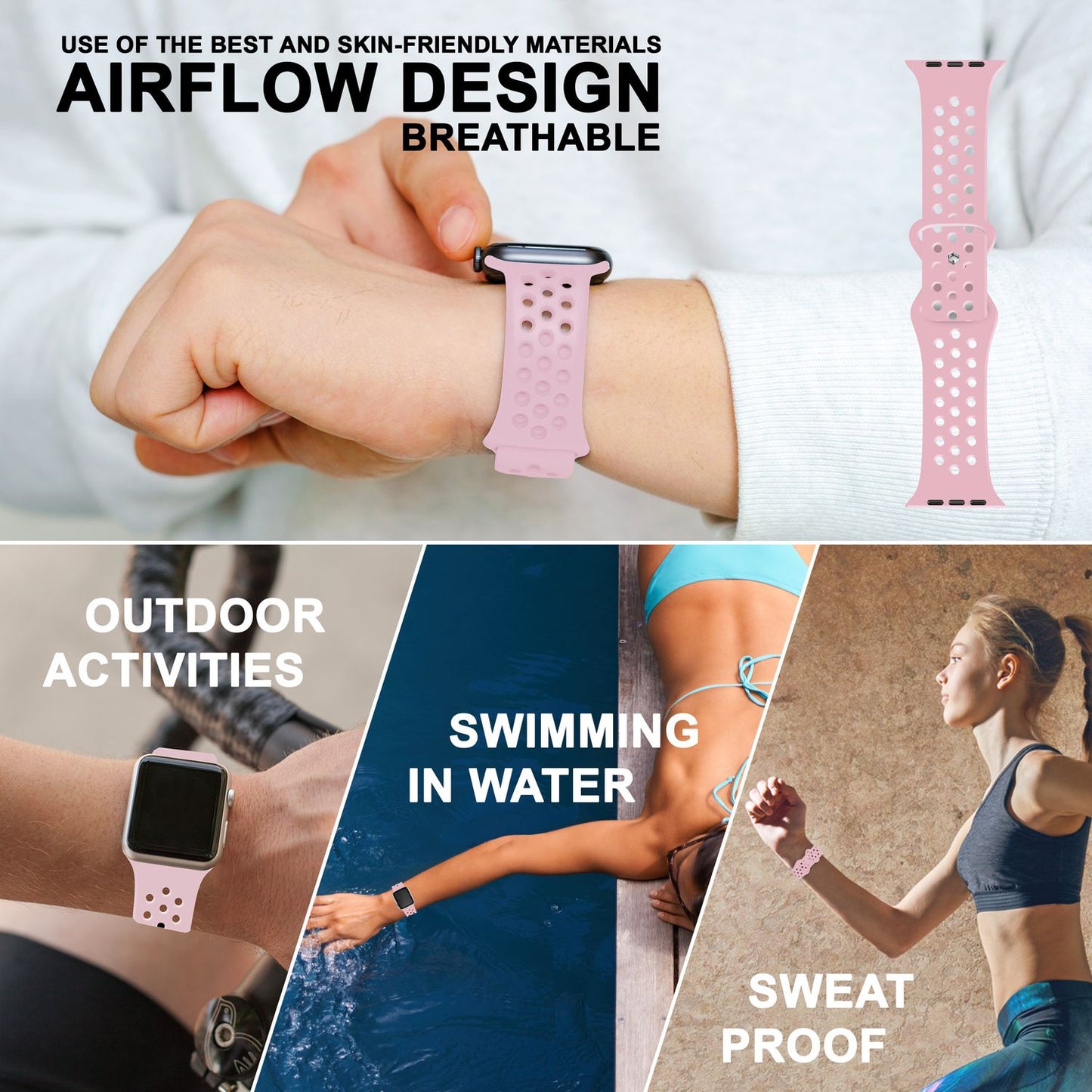 NALIA Gelochtes Silikon Smart-Watch Ersatzarmband kompatibel mit Apple Watch Armband Ultra/SE & Series 8/7/6/5/4/3/2/1, 42mm 44mm 45mm 49mm, iWatch Fitnessarmband Damen & Herren