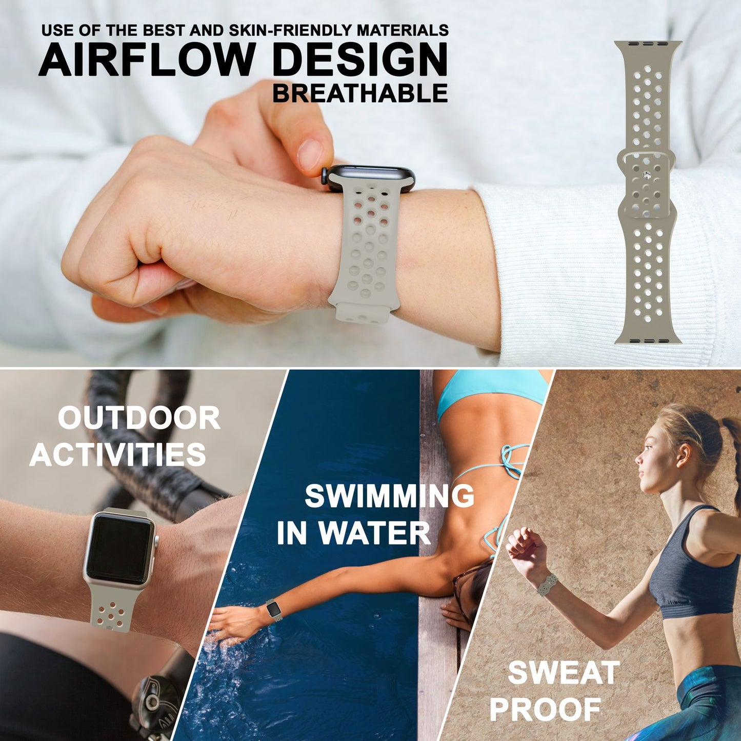 NALIA Gelochtes Silikon Smart-Watch Ersatzarmband kompatibel mit Apple Watch Armband Ultra/SE & Series 8/7/6/5/4/3/2/1, 42mm 44mm 45mm 49mm, iWatch Fitnessarmband Damen & Herren