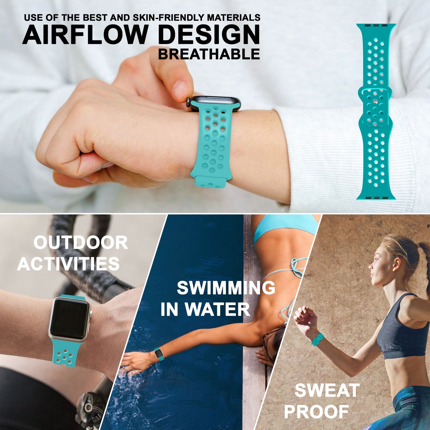 NALIA Gelochtes Silikon Smart-Watch Ersatzarmband kompatibel mit Apple Watch Armband Ultra/SE & Series 8/7/6/5/4/3/2/1, 42mm 44mm 45mm 49mm, iWatch Fitnessarmband Damen & Herren