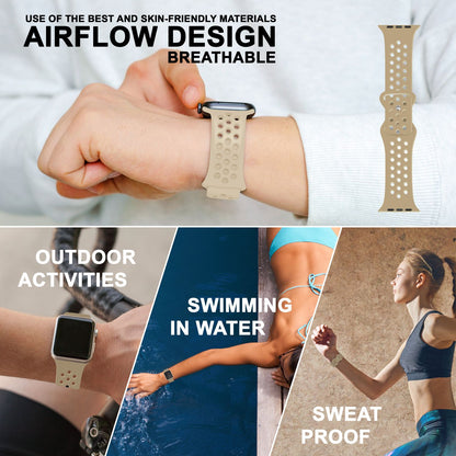 NALIA Gelochtes Silikon Smart-Watch Ersatzarmband kompatibel mit Apple Watch Armband Ultra/SE & Series 8/7/6/5/4/3/2/1, 42mm 44mm 45mm 49mm, iWatch Fitnessarmband Damen & Herren