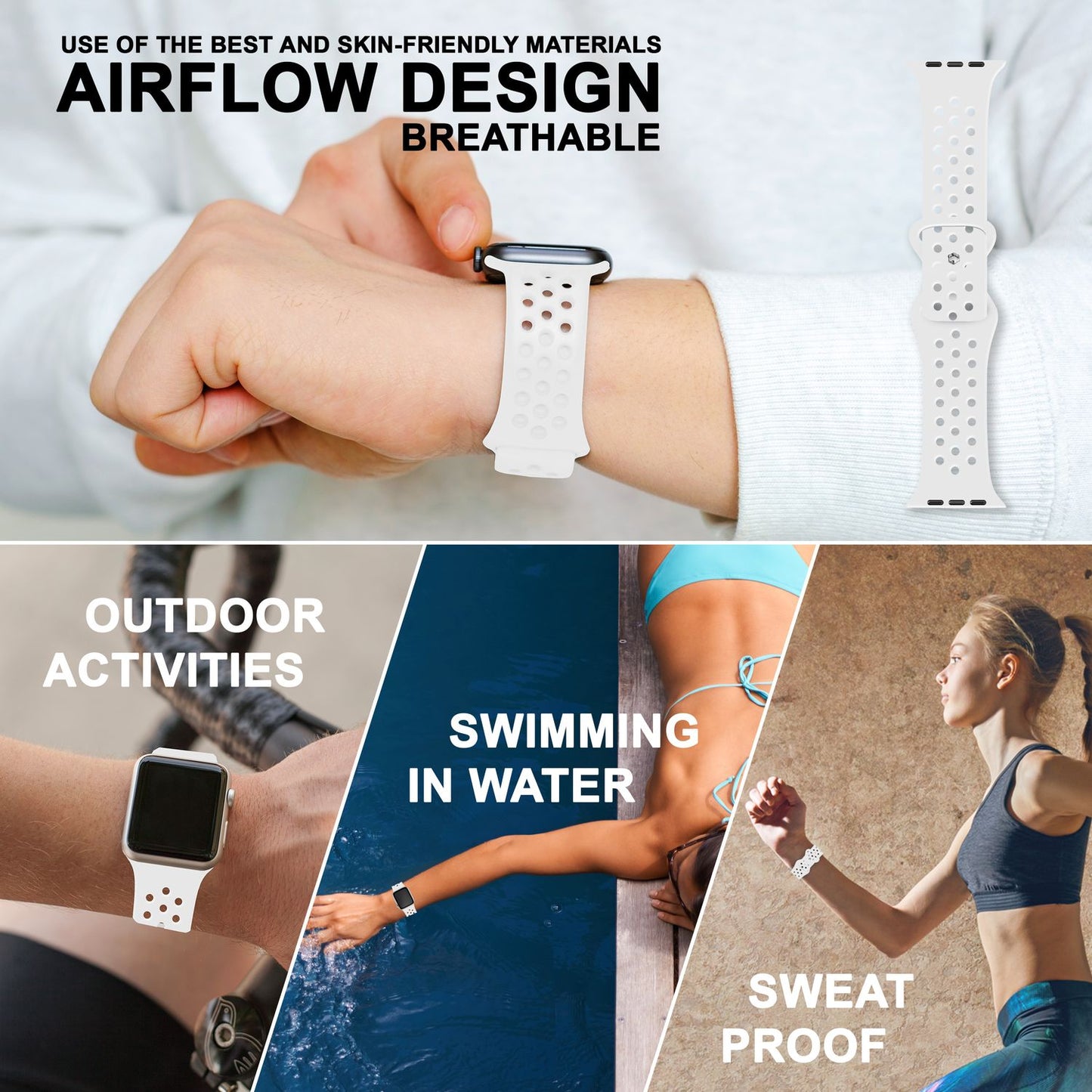 NALIA Gelochtes Silikon Smart-Watch Ersatzarmband kompatibel mit Apple Watch Armband Ultra/SE & Series 8/7/6/5/4/3/2/1, 42mm 44mm 45mm 49mm, iWatch Fitnessarmband Damen & Herren