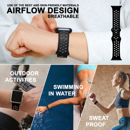 NALIA Silikon Smart Watch Armband Airflow-Löcher kompatibel mit Apple Watch Armband Ultra/SE & Series 8/7/6/5/4/3/2/1, 42mm 44mm 45mm 49mm, iWatch Sport-Band Damen Herren